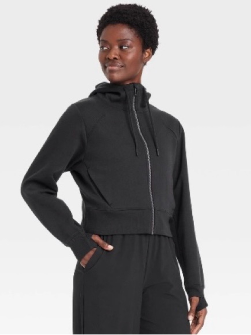 Women's Black Zip-Up Hooded Jacket - All in Motion™, Black